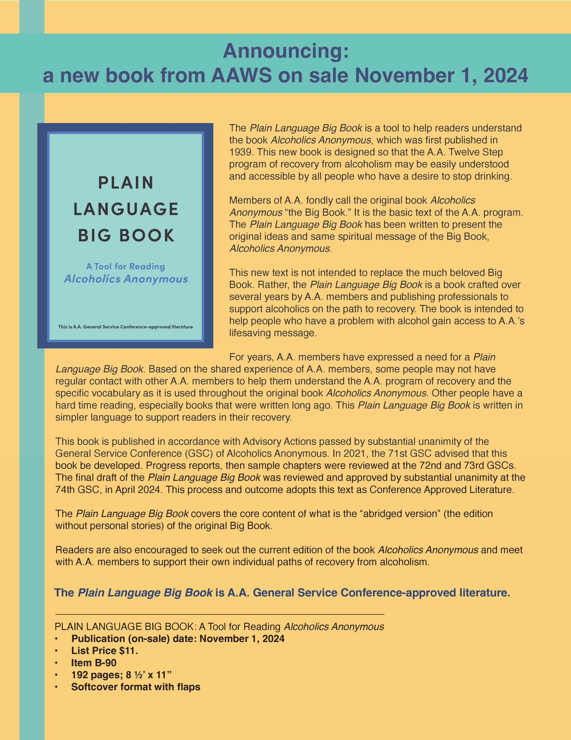 Plain Language Big Book Available Nov 1