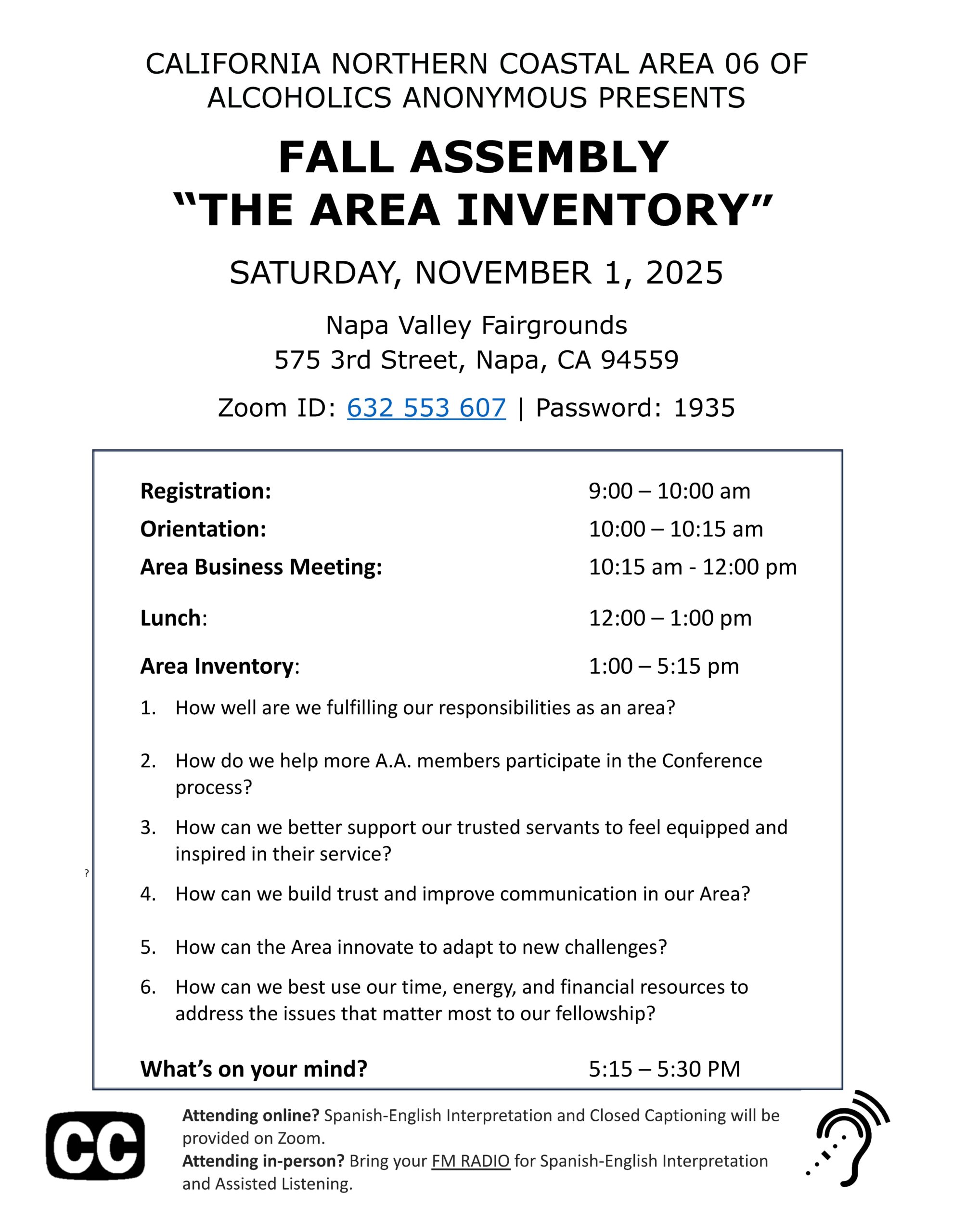 California Northern Coastal Area 06 FALL ASSEMBLY 2025