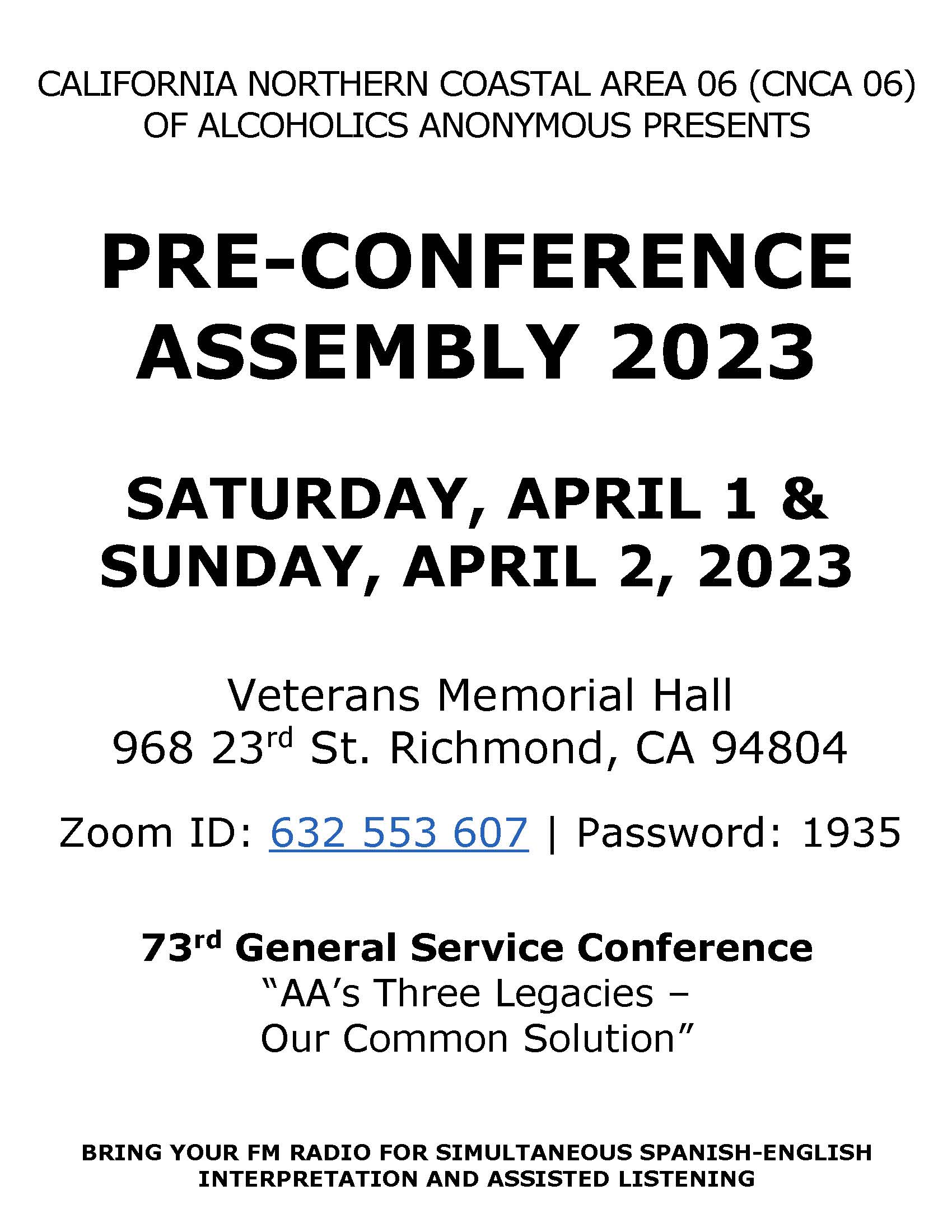 PreConference Assembly 2023 Napa Valley